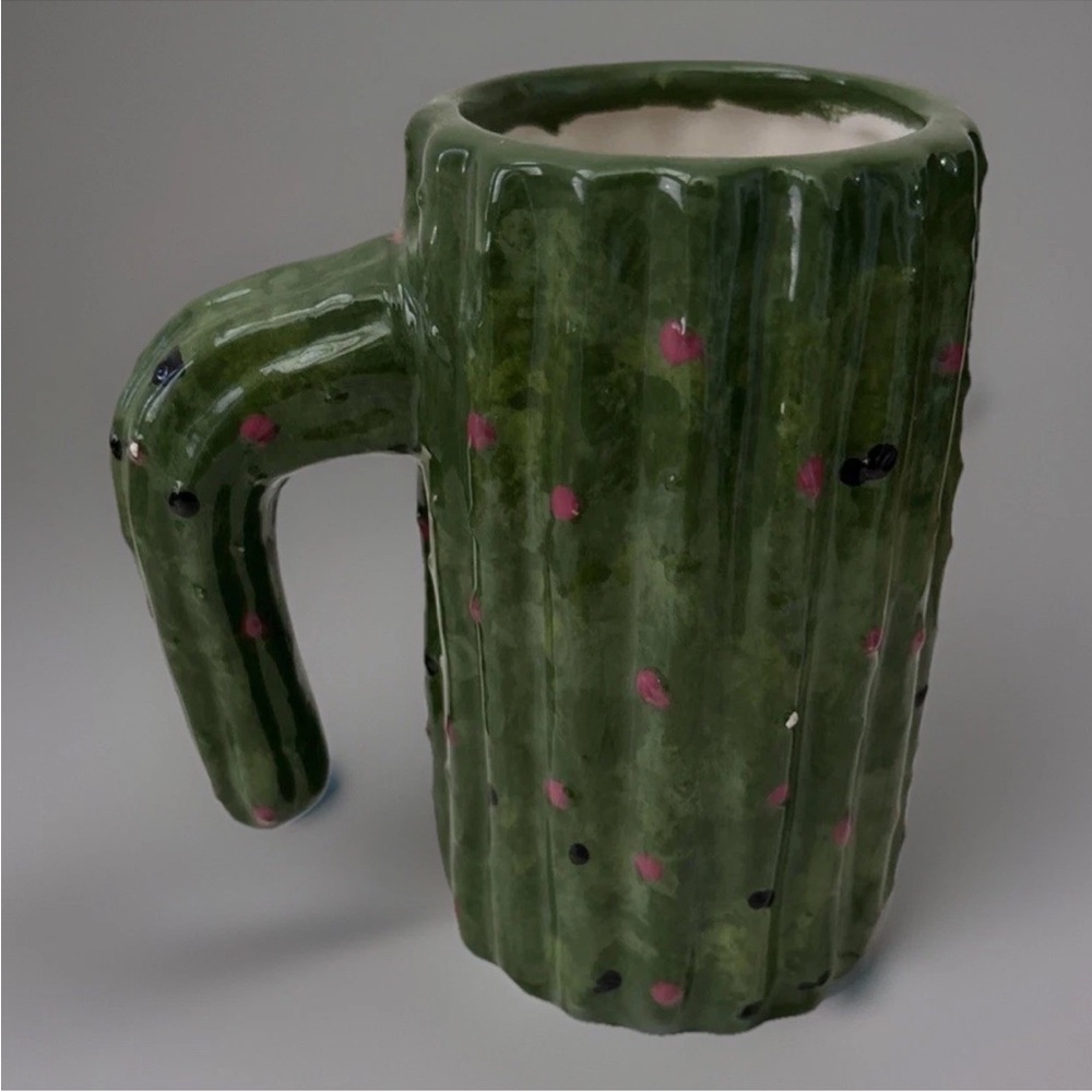Cactus Coffee Mug Cup Hand Painted Tea Juice Green  5” Desert